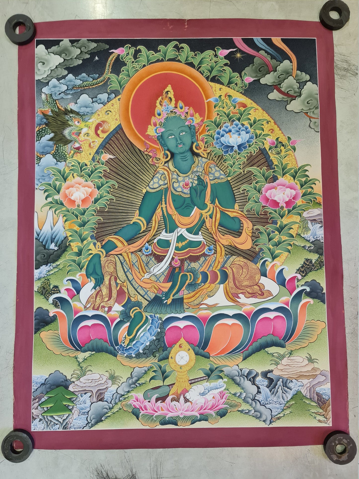 194. Green Tara Thangka (Thanka). Free Brocade / Free Shipping.
