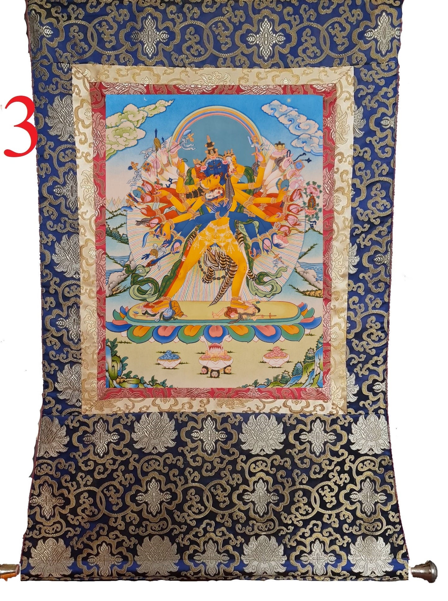 73. 12 Arm Kalachakra Consort Thangka (Thanka) Painting. Free Brocade / Free Shipping.
