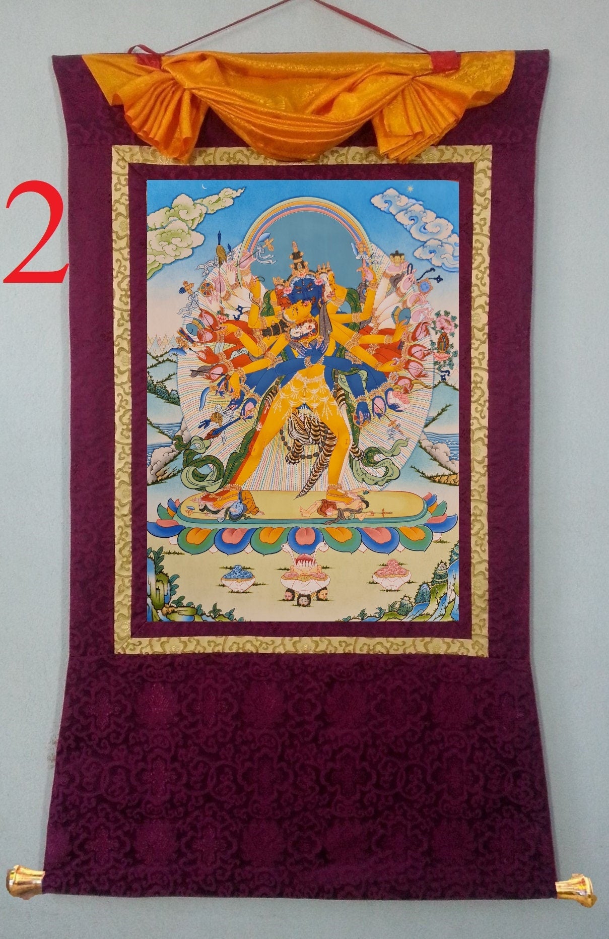 73. 12 Arm Kalachakra Consort Thangka (Thanka) Painting. Free Brocade / Free Shipping.