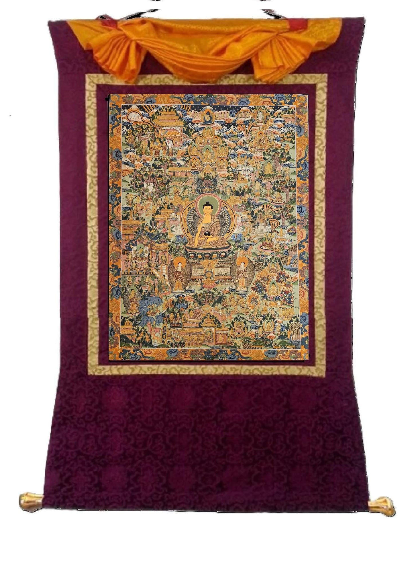 381. Buddha Life Story (Thanka) Thangka. Free Brocade / Free Shipping.