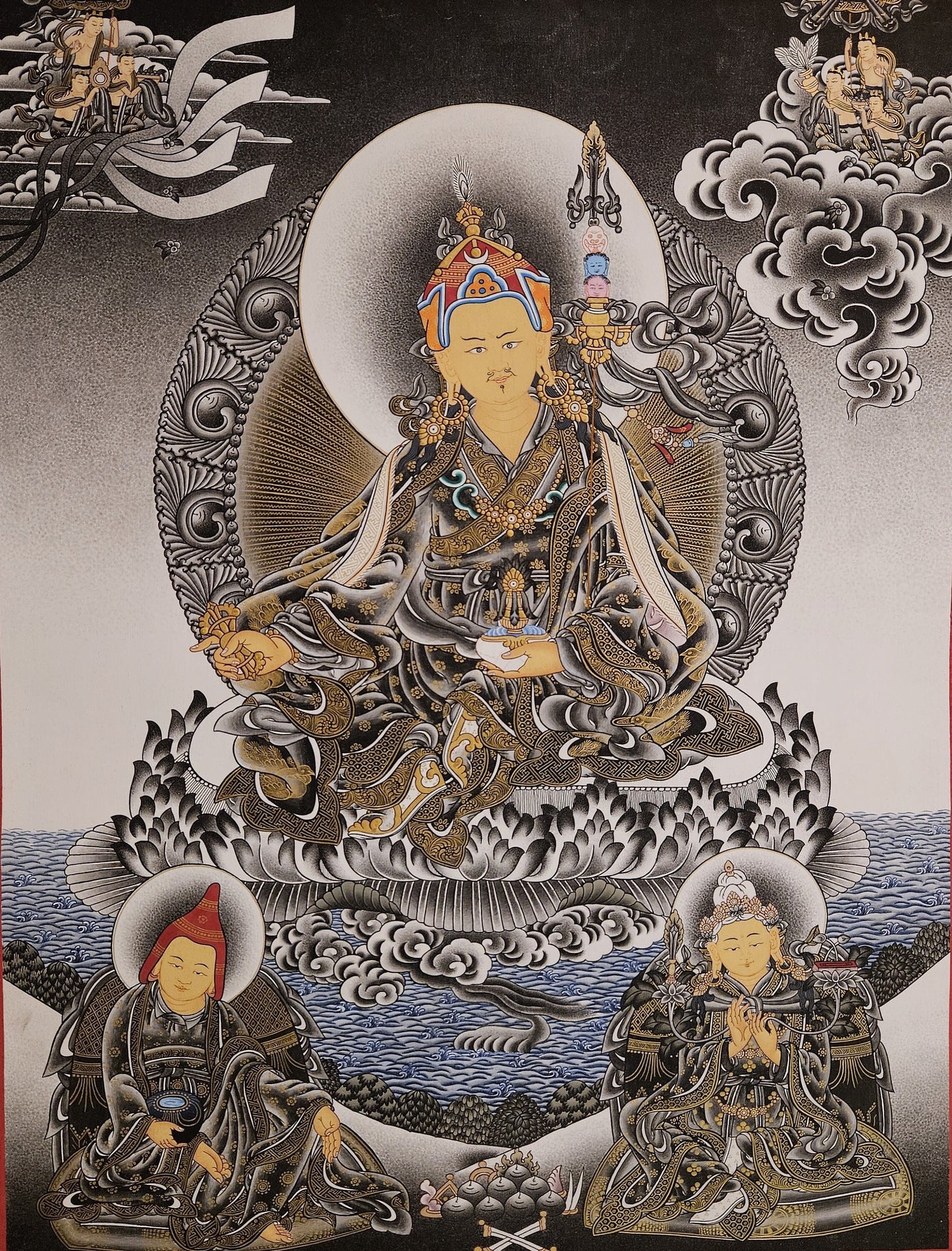 64. High Quality Fine Art Guru Rinpoche Padmasambhava Thanka (Thangka). Free Brocade / Free Shipping.
