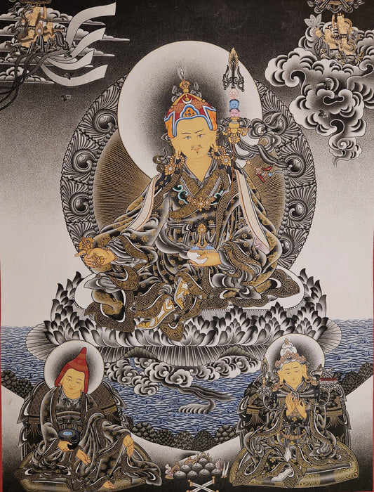 64. High Quality Fine Art Guru Rinpoche Padmasambhava Thanka (Thangka). Free Brocade / Free Shipping.