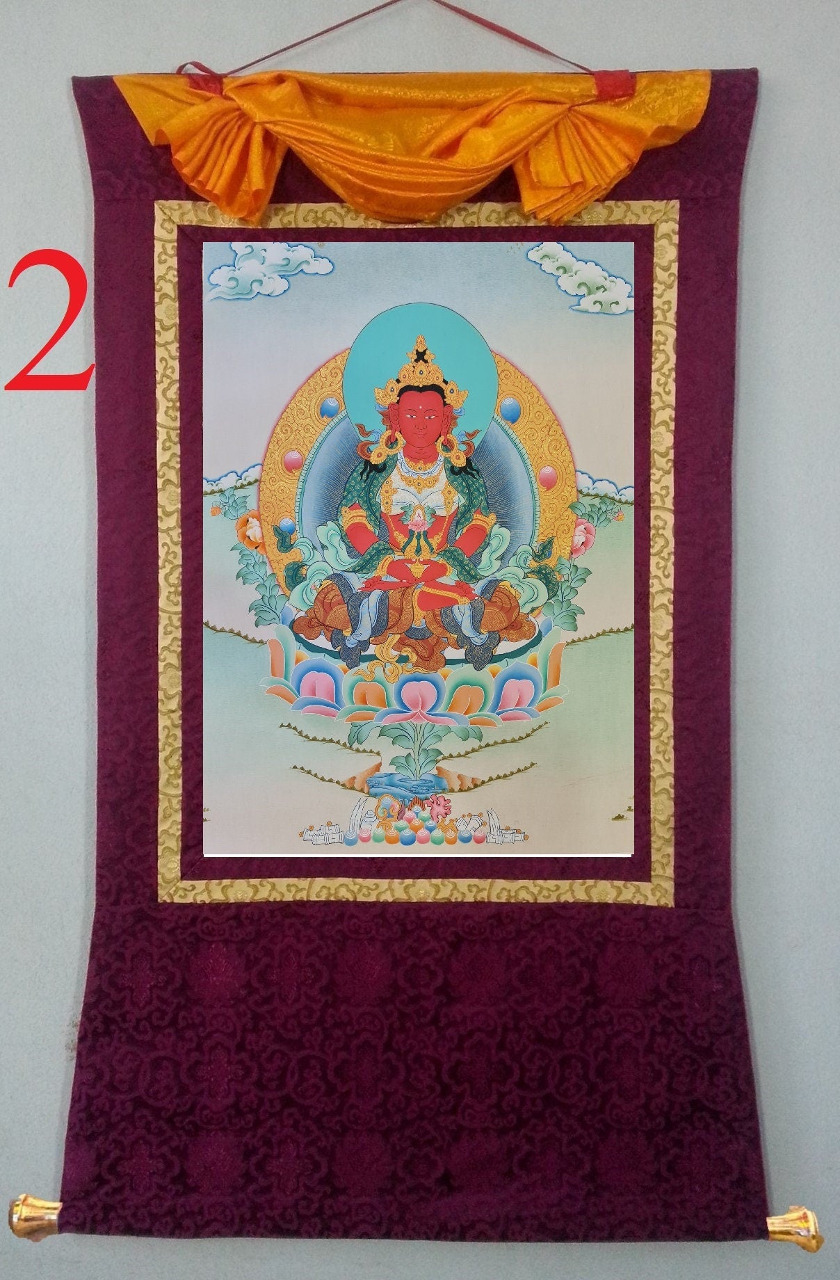 170. Amitayus Thangka (Thanka). Free Brocade / Free Shipping.