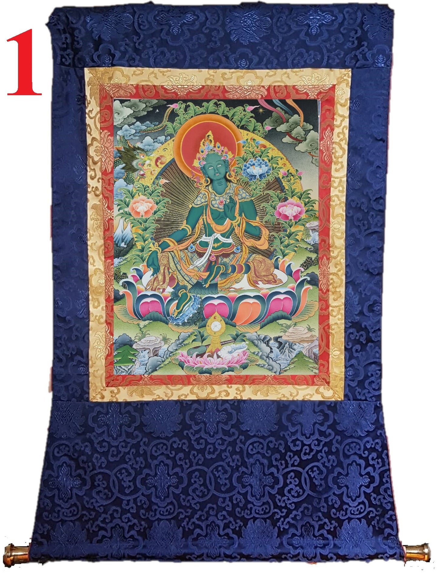 194. Green Tara Thangka (Thanka). Free Brocade / Free Shipping.