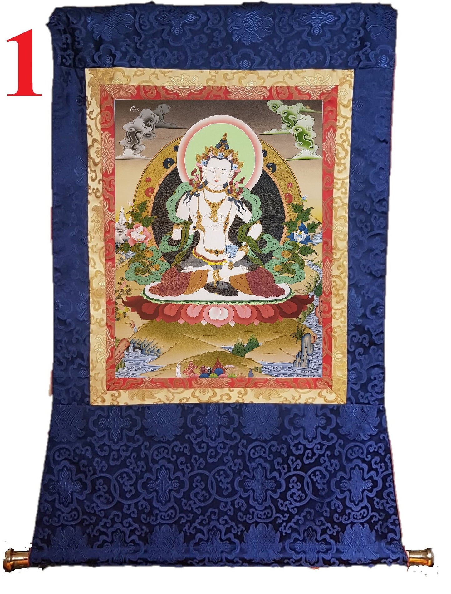 23. Vajrasattva Tibetan Thangka (Thanka) Painting. Free Brocade / Free Shipping.