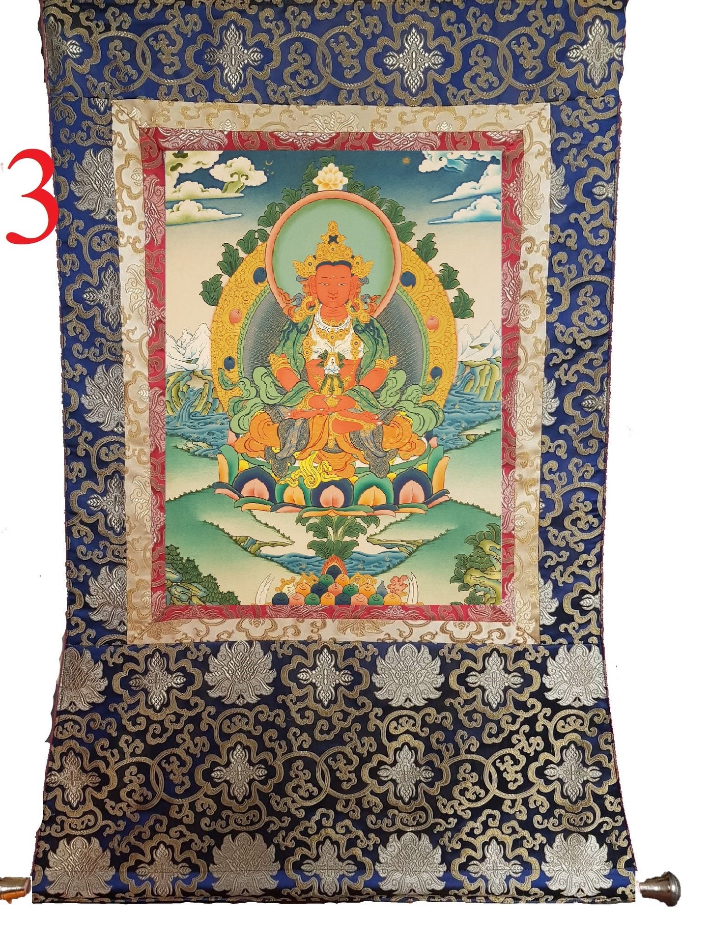 32. Amitayus Thangka (Thanka). Free Brocade / Free Shipping.