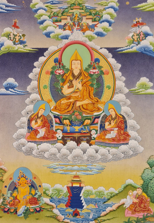 125. Lama Tsongkhapa Thangka (Thanka).  Free Brocade / Free Shipping.
