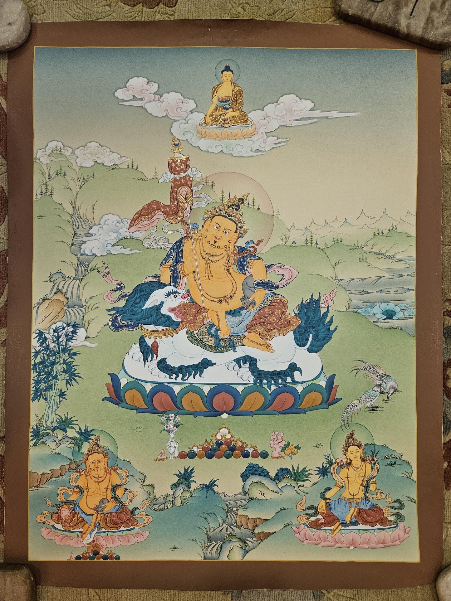 387. Namtoshe Jambhala or Zambhala Thangka (Thanka). Free Brocade / Free Shipping.