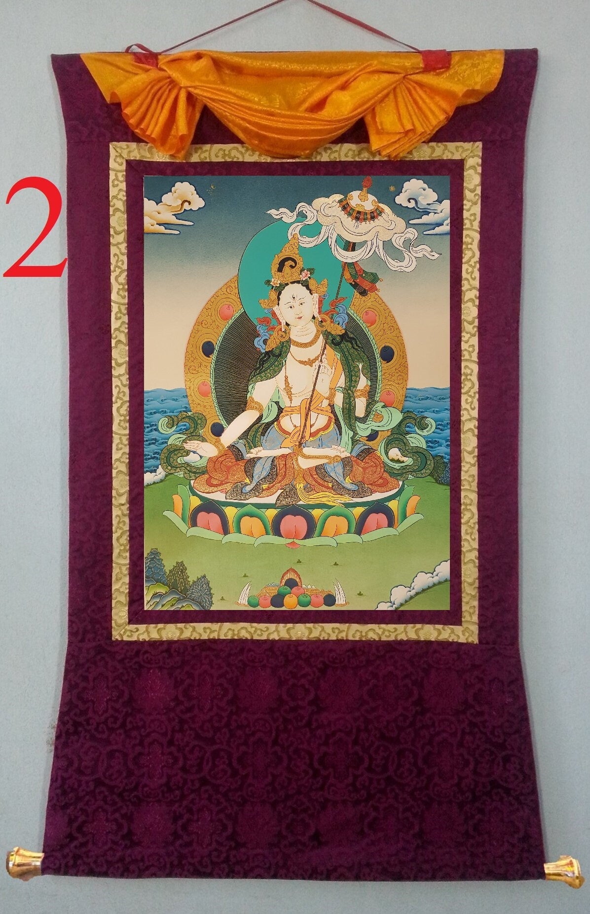 127. Two Arm Dukkar Thangka (Thanka). Free Brocade / Free Shipping.