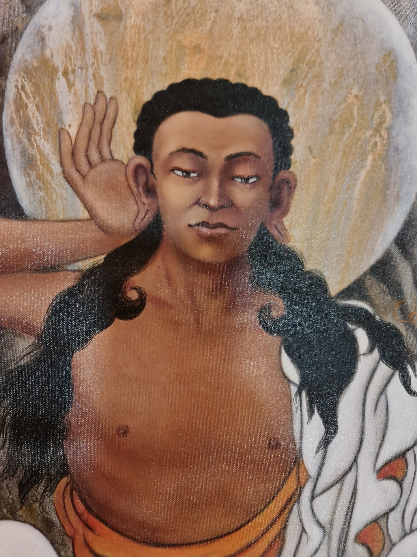 296. Newari Milarepa Thangka (Thanka) Newari Oil Painting Paubha in Canvas. Signed by the Artist. Free Shipping.