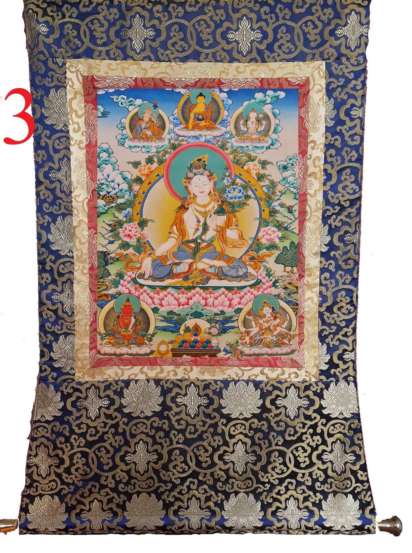 207. White Tara Thangka (Thanka). Free Brocade / Free Shipping.