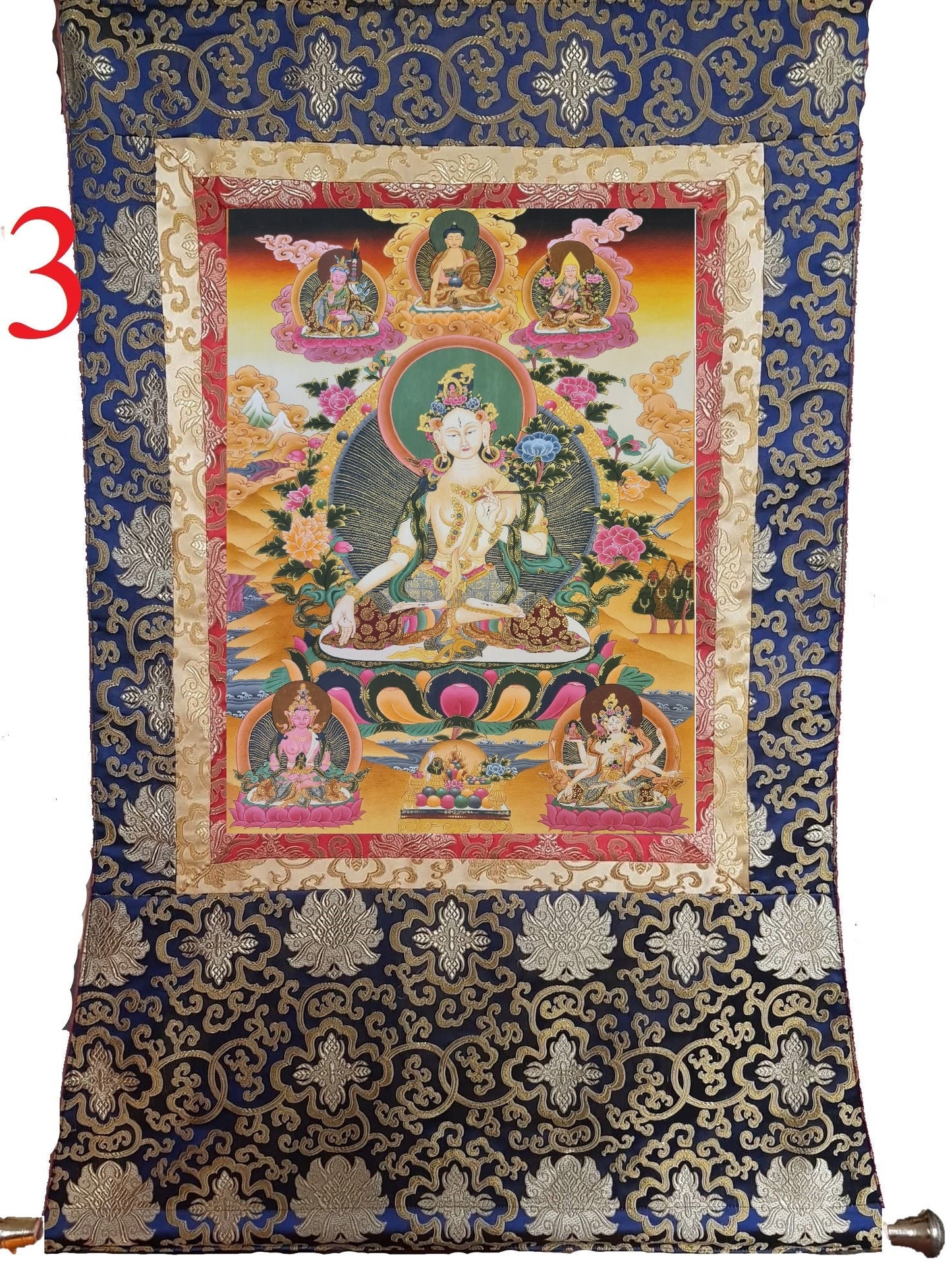 178. White Tara Thangka (Thanka). Free Brocade / Free Shipping.