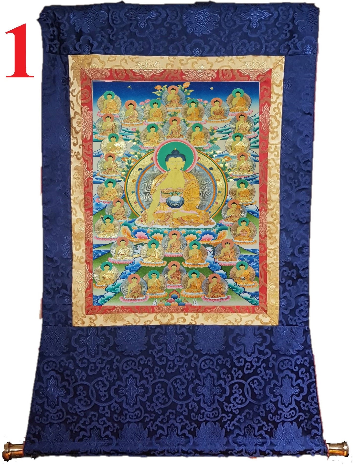 183. 35 Buddha Thangka (Thanka). Free Brocade / Free Shipping.