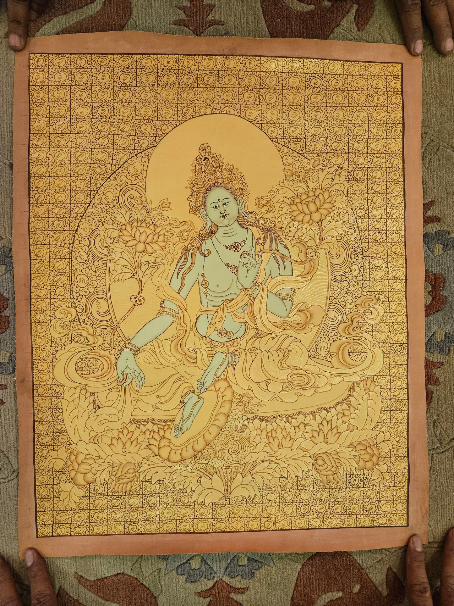 333. Green Tara Thangka (Thanka). Free Brocade / Free Shipping.