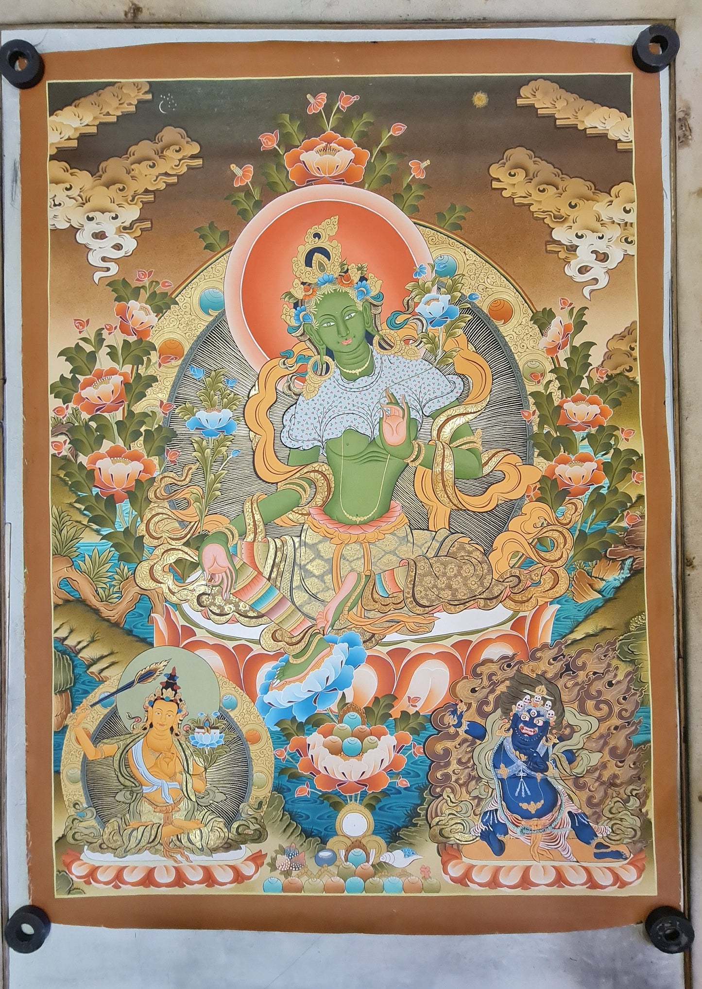 181. Big Green Tara Thangka (Thanka). Free Brocade / Free Shipping.