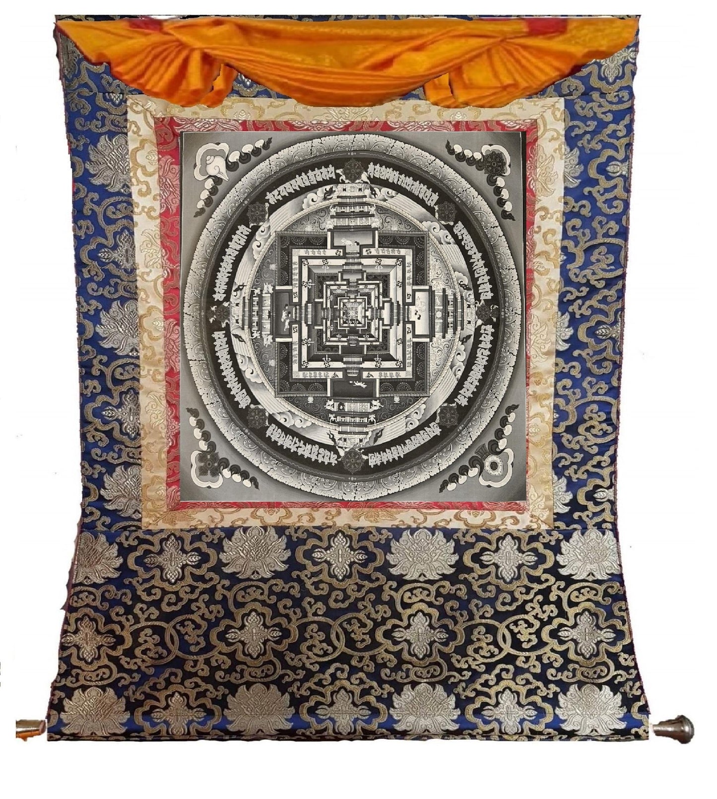 11. White and Black Kalachakra Mandala Thangka (Thanka). Free Brocade / Free Shipping.