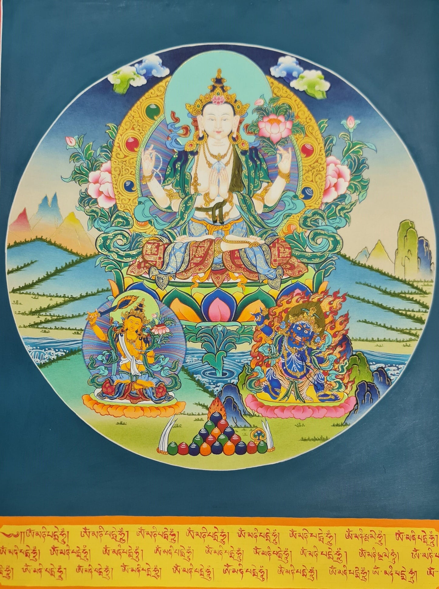 301. Chenrezig Thangka (Thanka).  Free Brocade / Free Shipping.