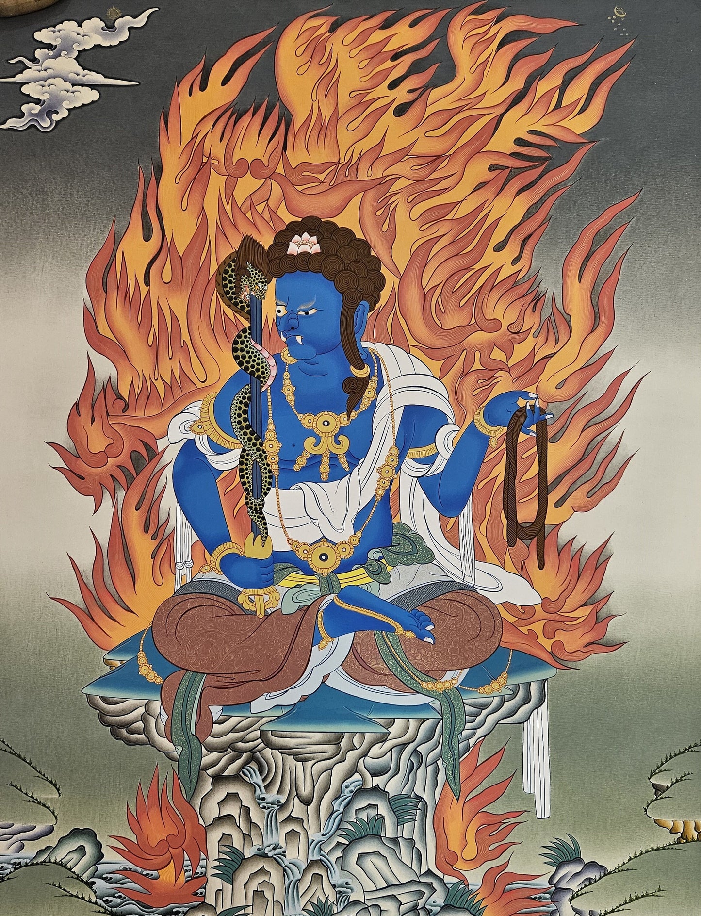 291. Achala Krodharaja "Immovable One" "King of the Wrathful" Thangka (Thanka). Free Brocade / Free Shipping.