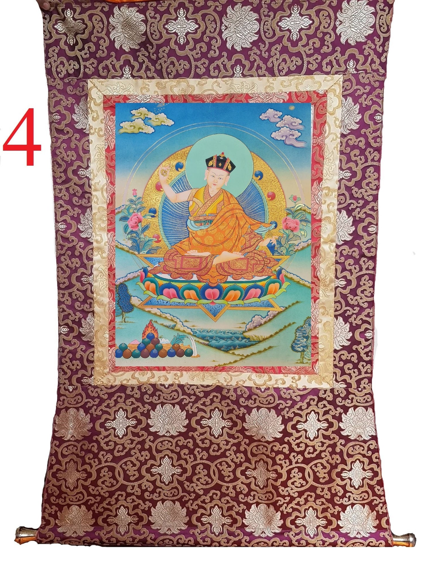 176. The Second Karmapa, Karma Pakshi.  Free Brocade / Free Shipping.