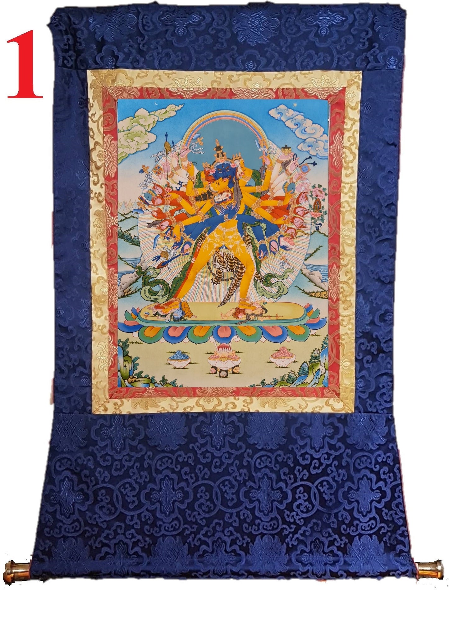 73. 12 Arm Kalachakra Consort Thangka (Thanka) Painting. Free Brocade / Free Shipping.
