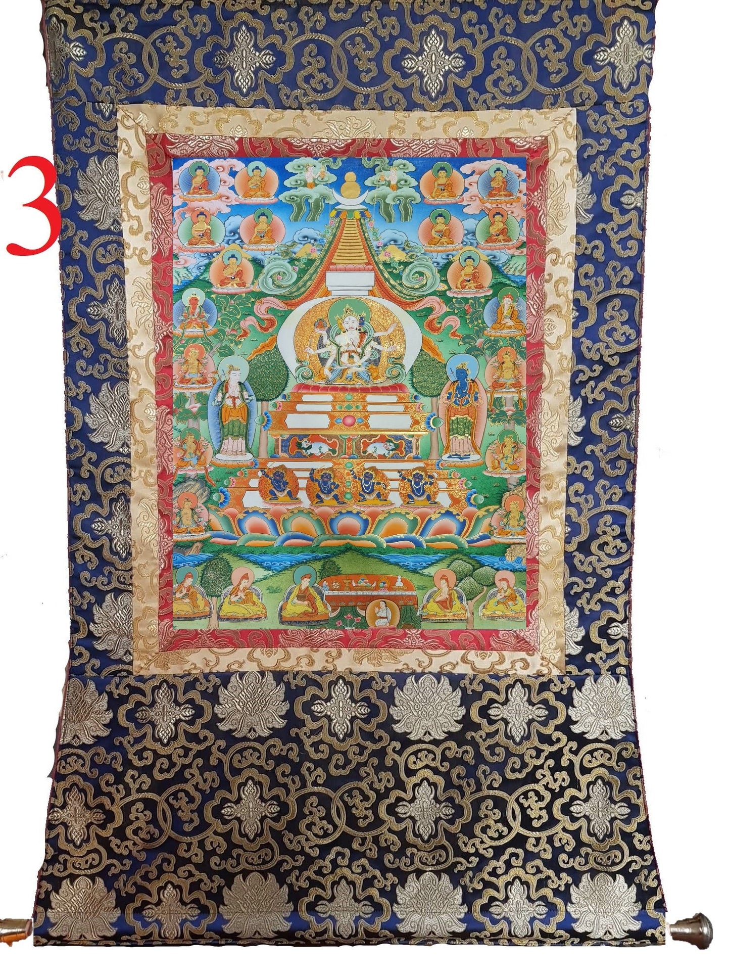 36. Namgyalma Stupa Thangka (Thanka) Painting (25 Year old) . Free Brocade / Free Shipping.