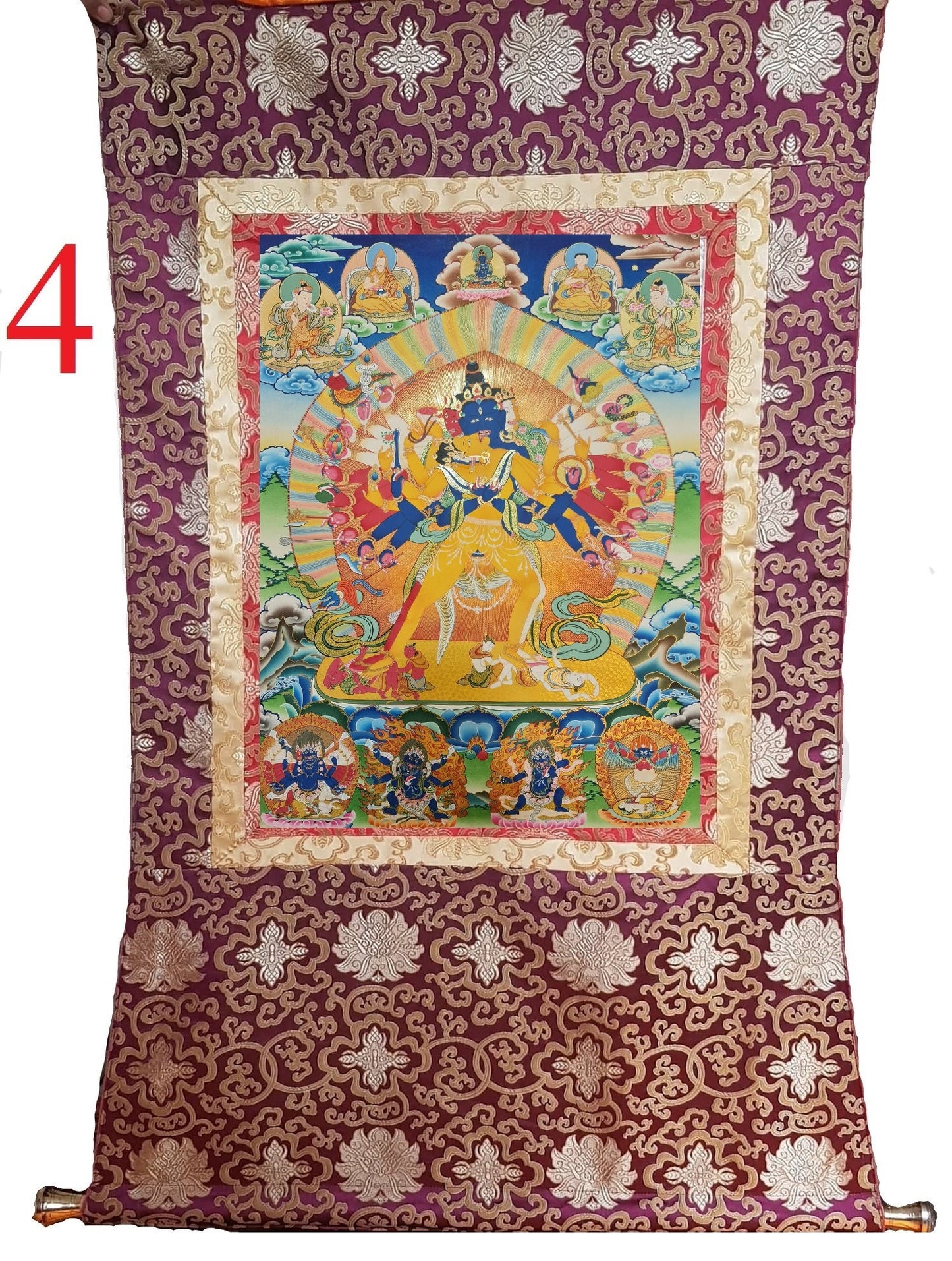 208. 12 Arm Kalachakra Consort Thangka (Thanka) Painting. Free Brocade / Free Shipping.