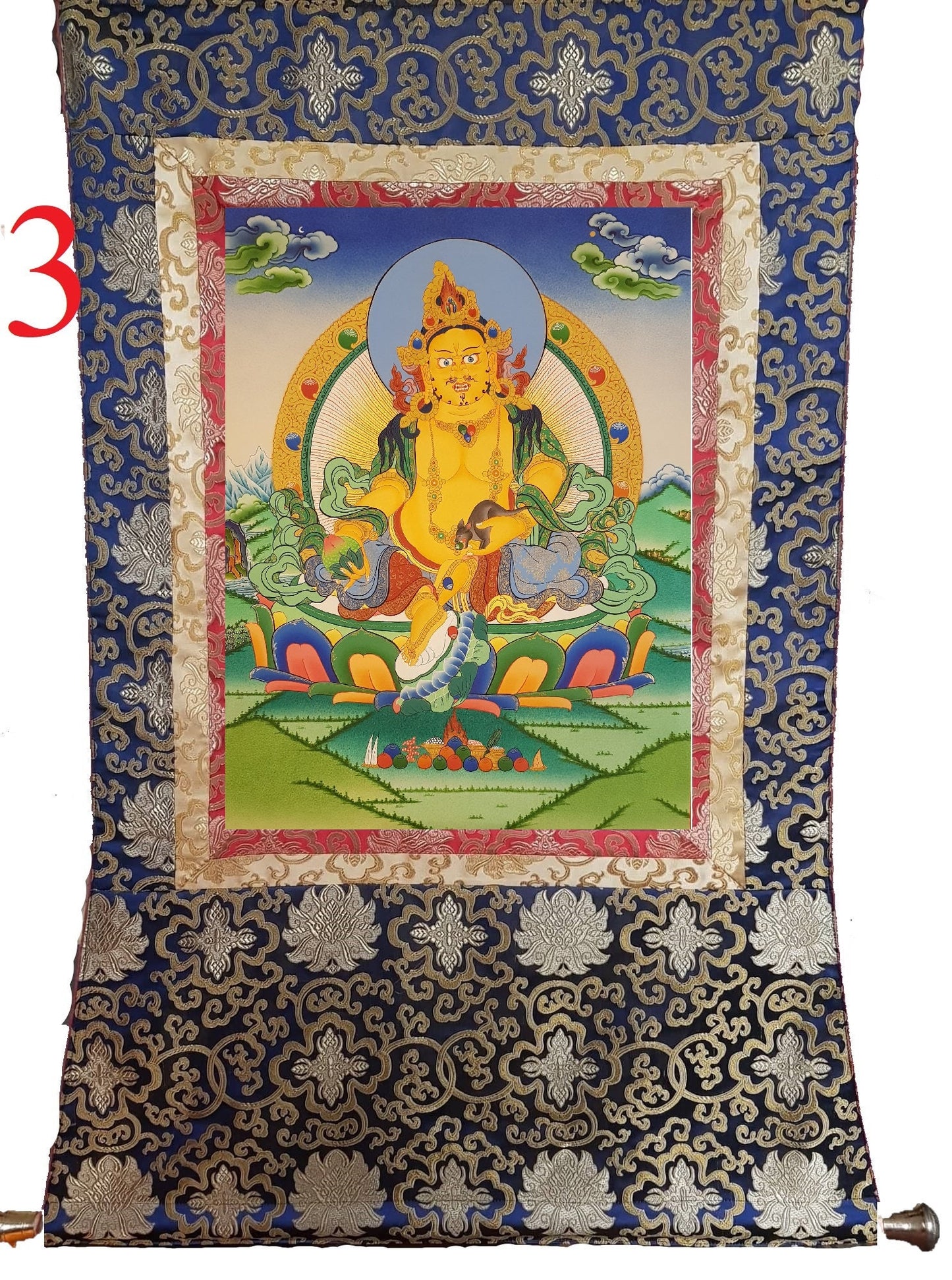 157. Jambhala or Zambhala Thangka (Thanka). Free Brocade / Free Shipping.