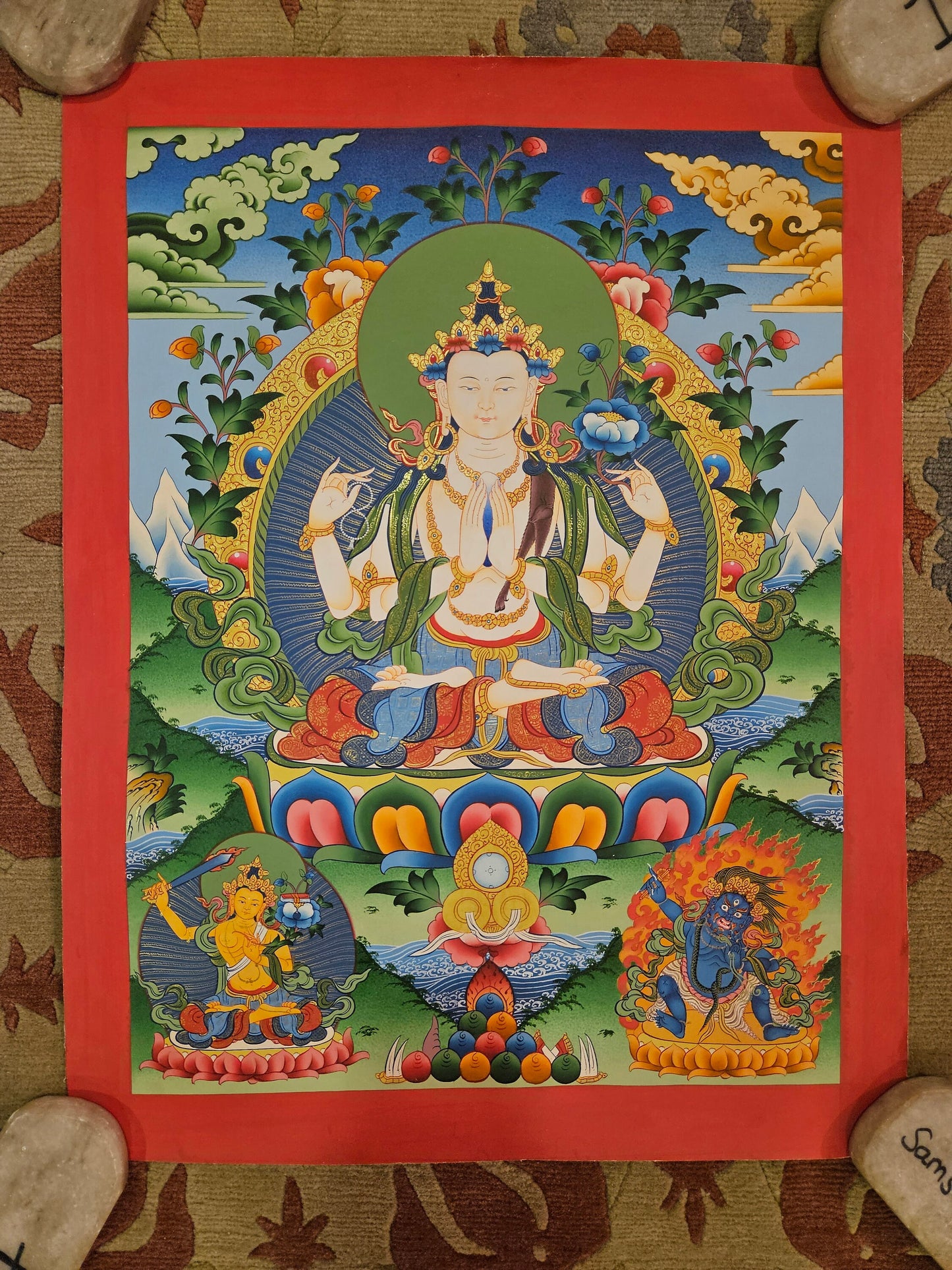 37. Chenrezig Thangka (Thanka).  Free Brocade / Free Shipping.