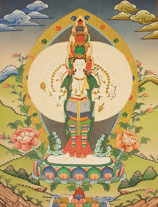 10. 1000 (Thousand) Arm Chenrezig Avalokiteshvara Thangka (Thanka). Free Brocade / Free Shipping.