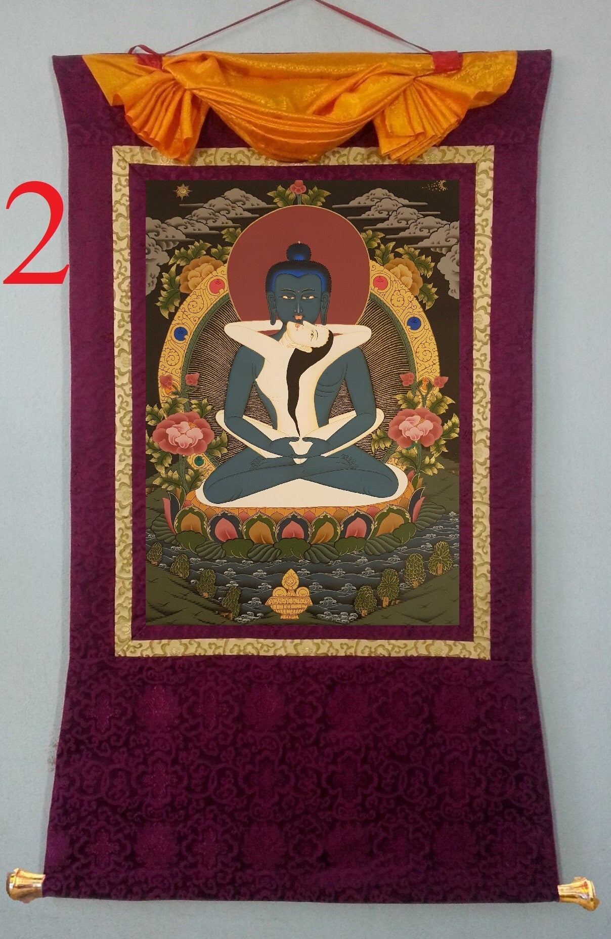 105. Samantabhadra Thangka (Thanka).  Free Brocade / Free Shipping.