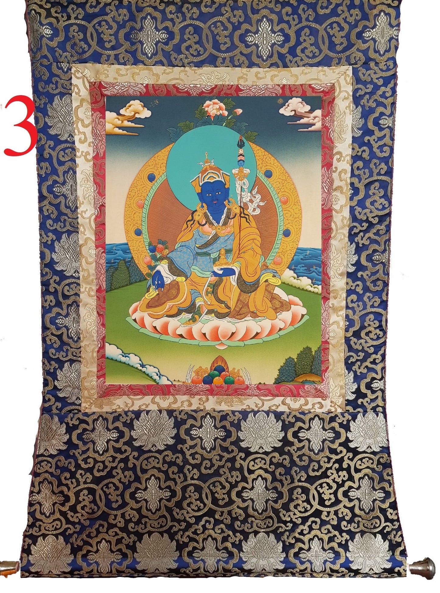 91. Medicine Guru Rinpoche Orgyen Menla Thanka (Thangka). Free Brocade / Free Shipping.