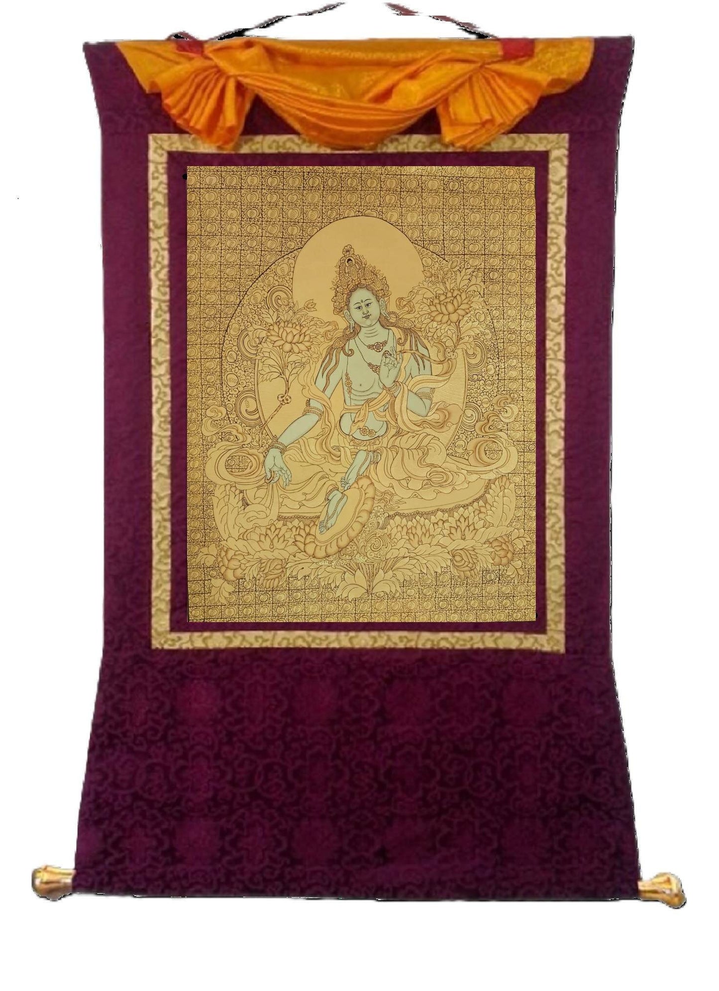 333. Green Tara Thangka (Thanka). Free Brocade / Free Shipping.