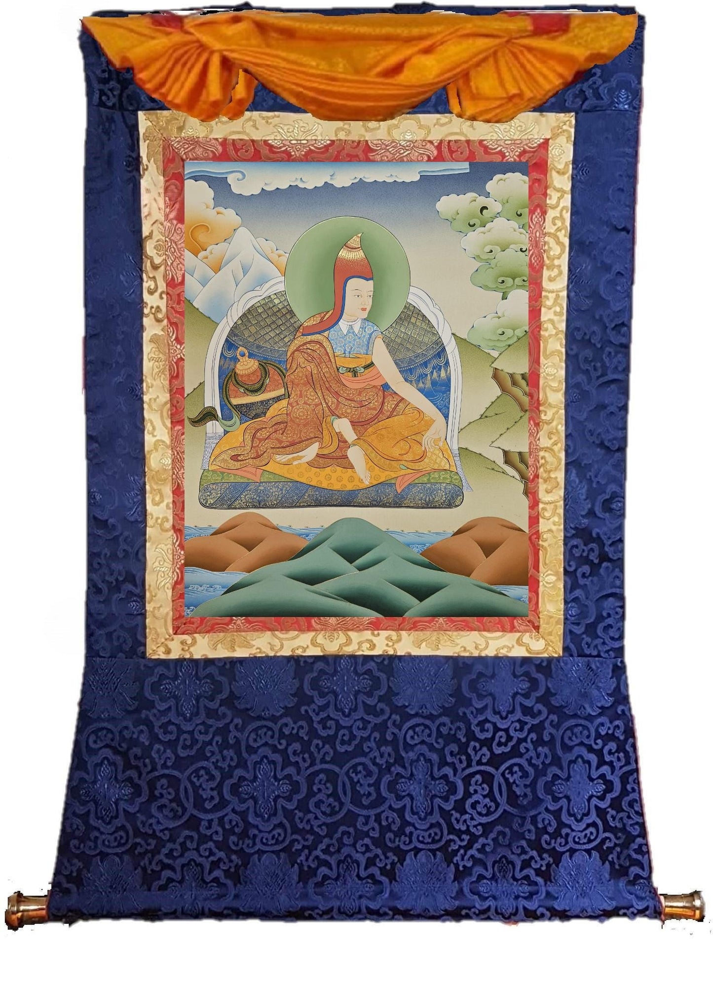 388. Shantideva Monk at Nalanda Thangka (Thanka).  Free Brocade / Free Shipping.