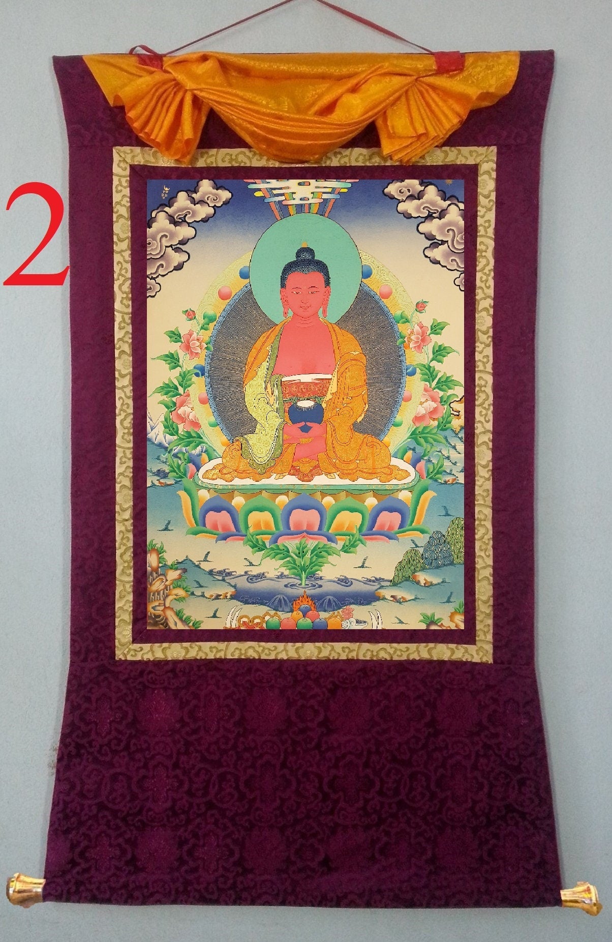 28. Amitabha Buddha Thangka (Thanka). Free Brocade / Free Shipping.
