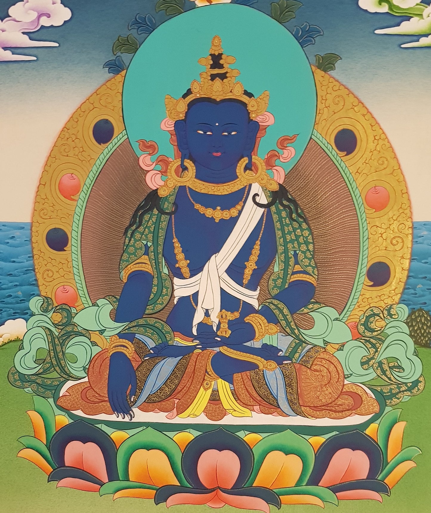 92. Akshobhya (Medukpa) Buddha Thangka (Thanka). Free Brocade / Free Shipping.