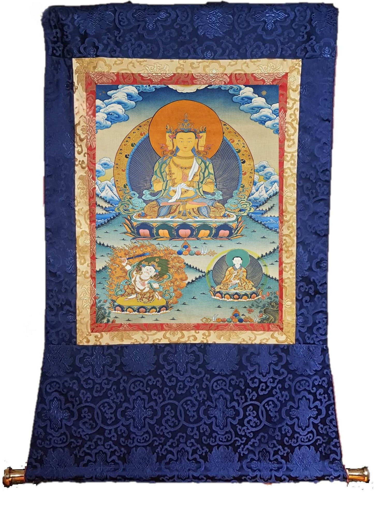 335. Sarvavid Vairocana Buddha Thangka (Thanka). Free Brocade / Free Shipping.