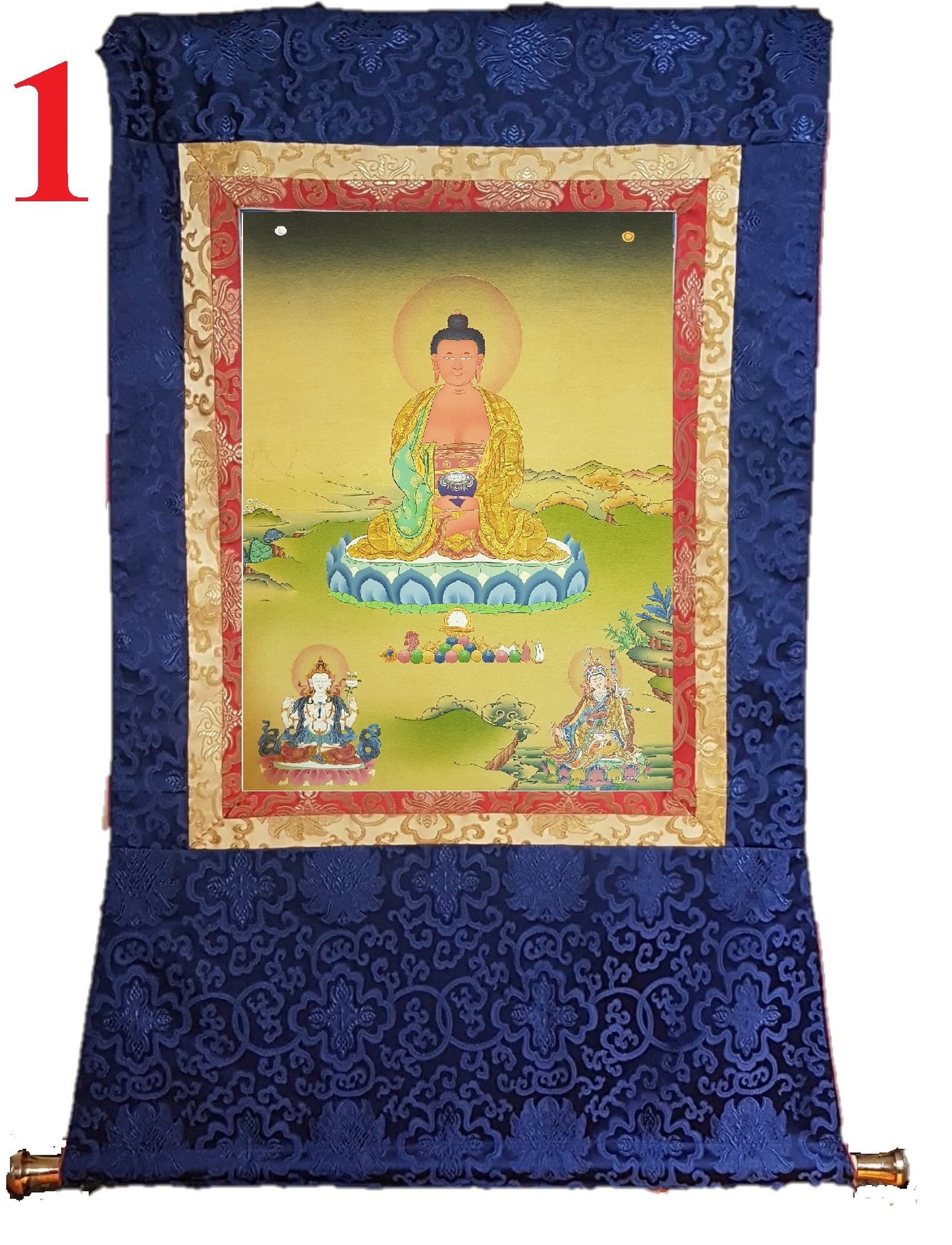 4. Karma Gadri Style Amitabha Buddha Thangka (Thanka). Free Brocade / Free Shipping.