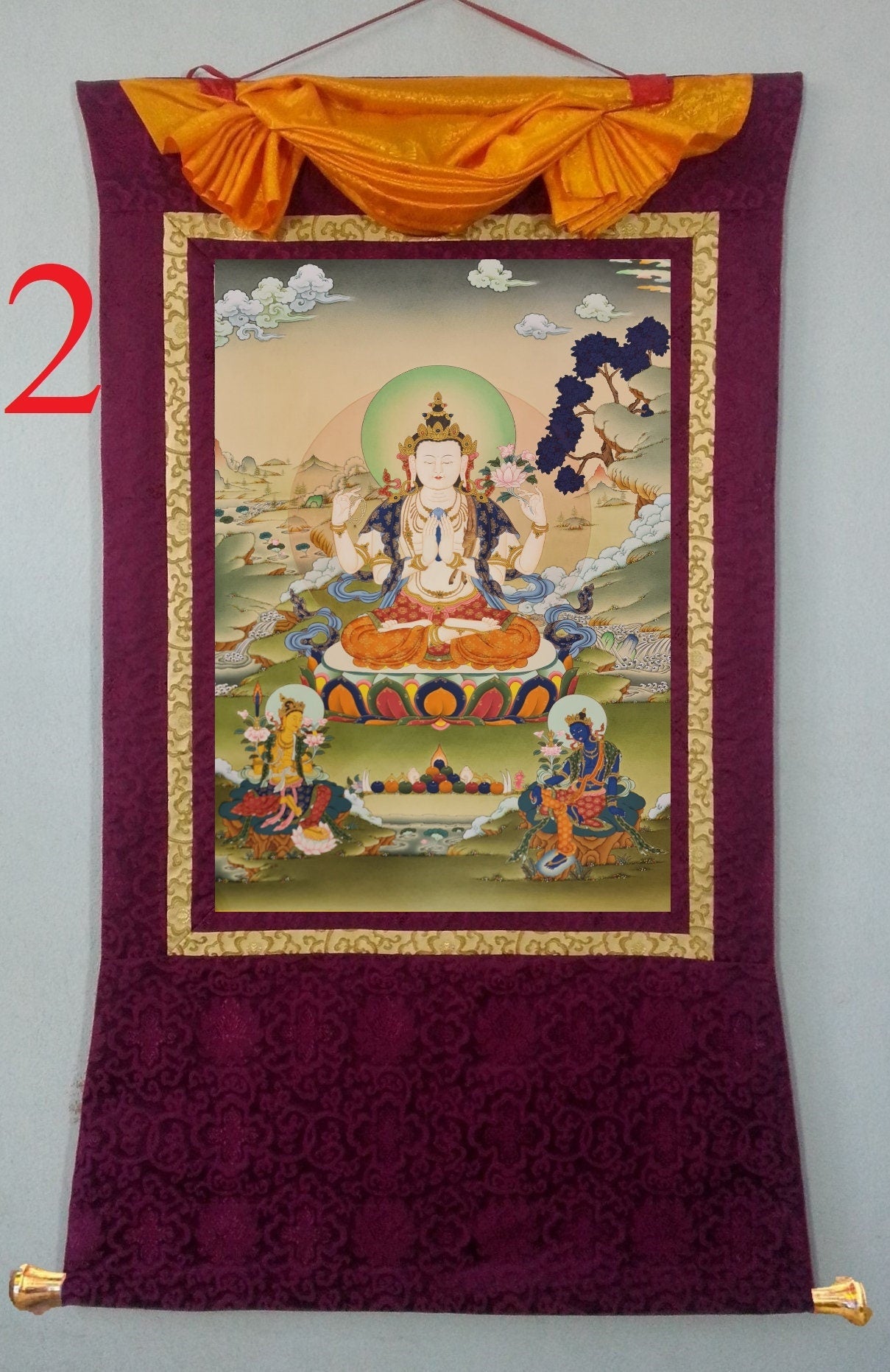 272. Karma Gadri Chenrezig Thangka (Thanka). Free Brocade / Free Shipping.