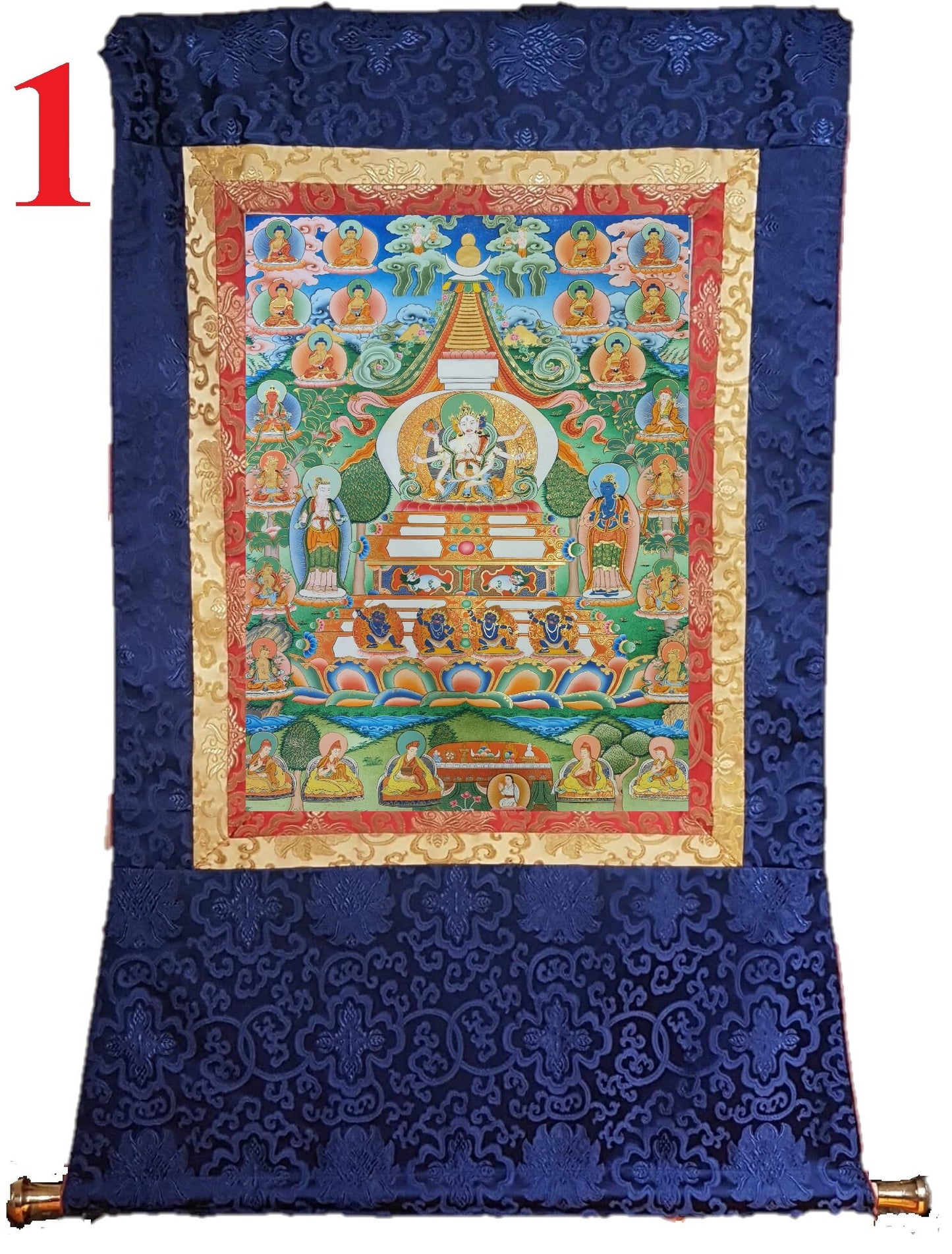 36. Namgyalma Stupa Thangka (Thanka) Painting (25 Year old) . Free Brocade / Free Shipping.