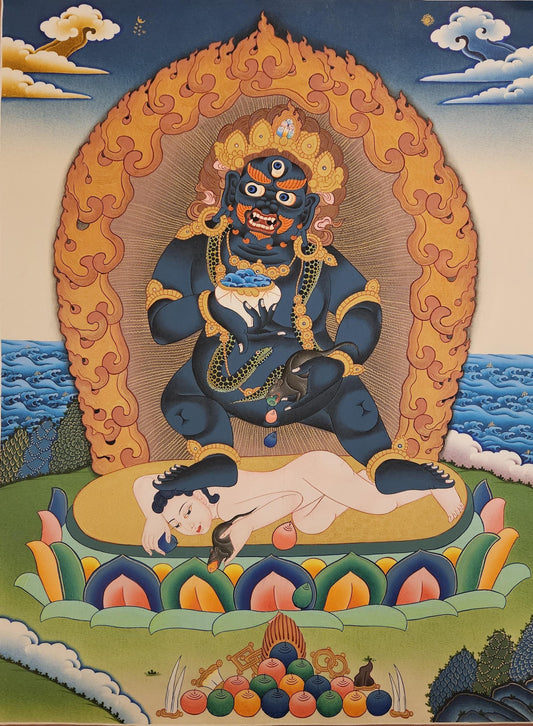 12. Black Jambhala or Dzambhala Thangka (Thanka). Free Brocade / Free Shipping.