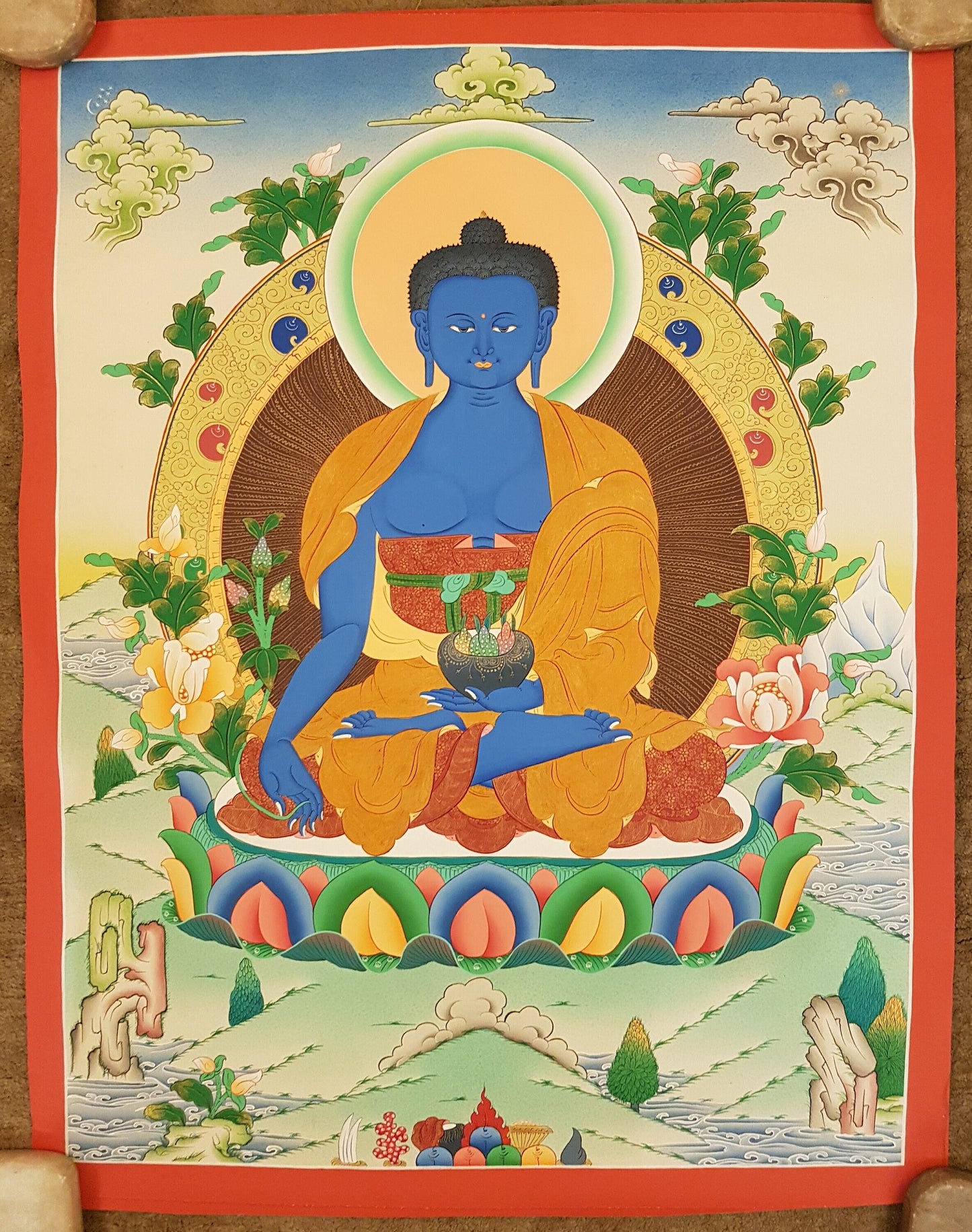 85. Medicine Buddha Thanka (Thangka). Free Brocade / Free Shipping.