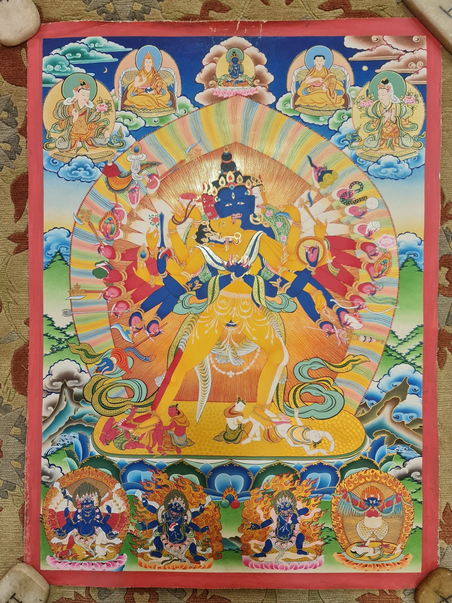 208. 12 Arm Kalachakra Consort Thangka (Thanka) Painting. Free Brocade / Free Shipping.