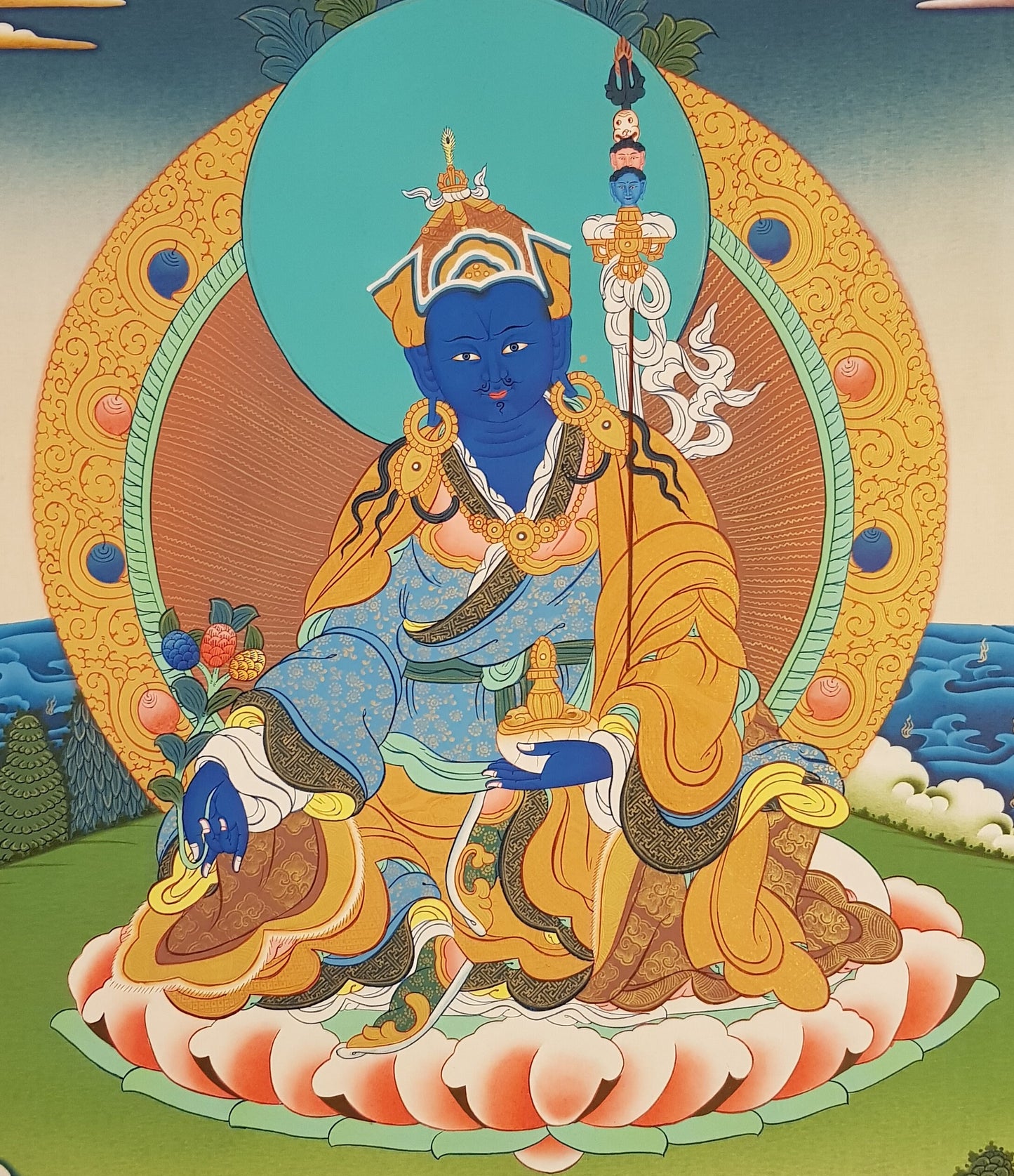 91. Medicine Guru Rinpoche Orgyen Menla Thanka (Thangka). Free Brocade / Free Shipping.