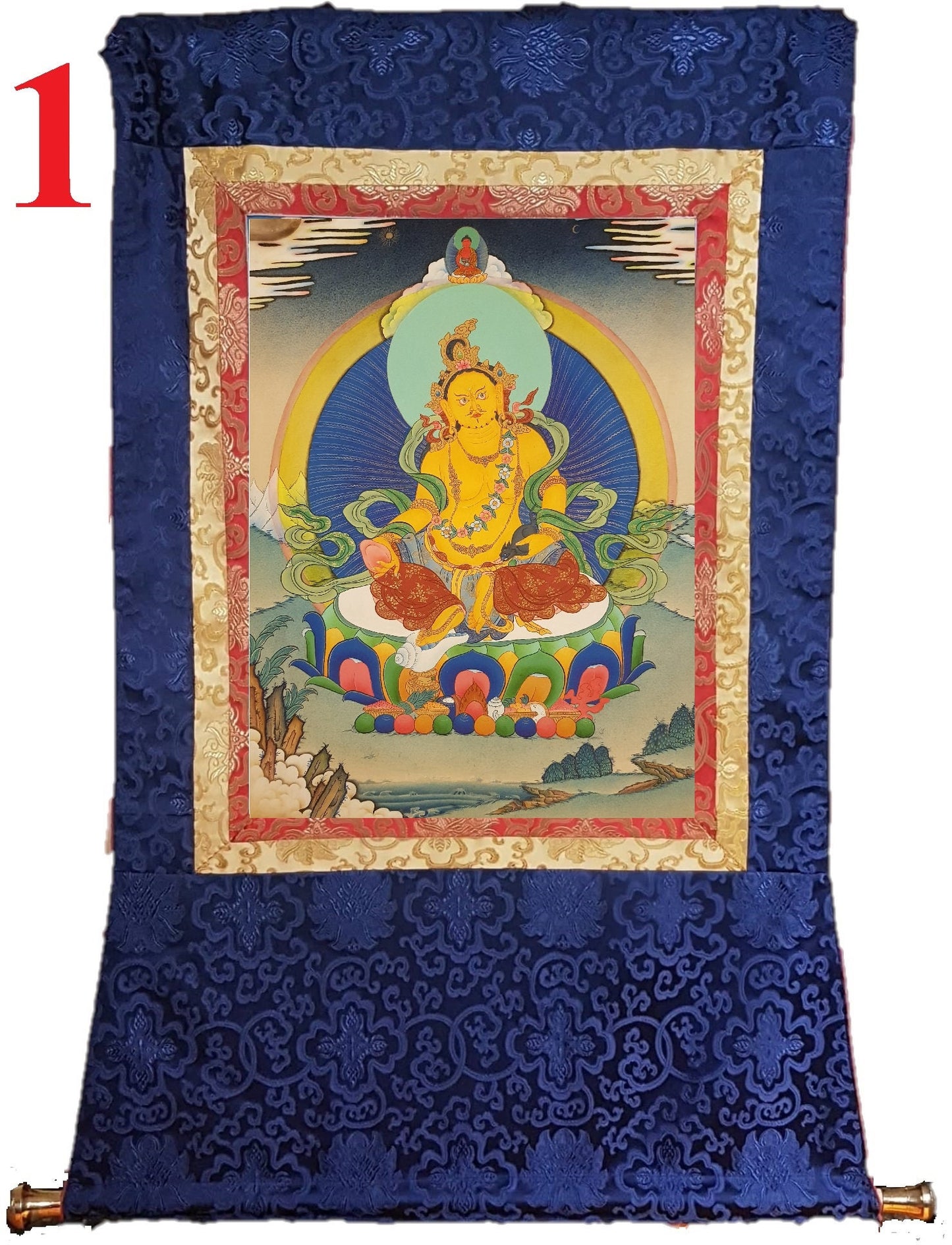 161. Jambhala or Zambhala Thangka (Thanka). Free Brocade / Free Shipping.