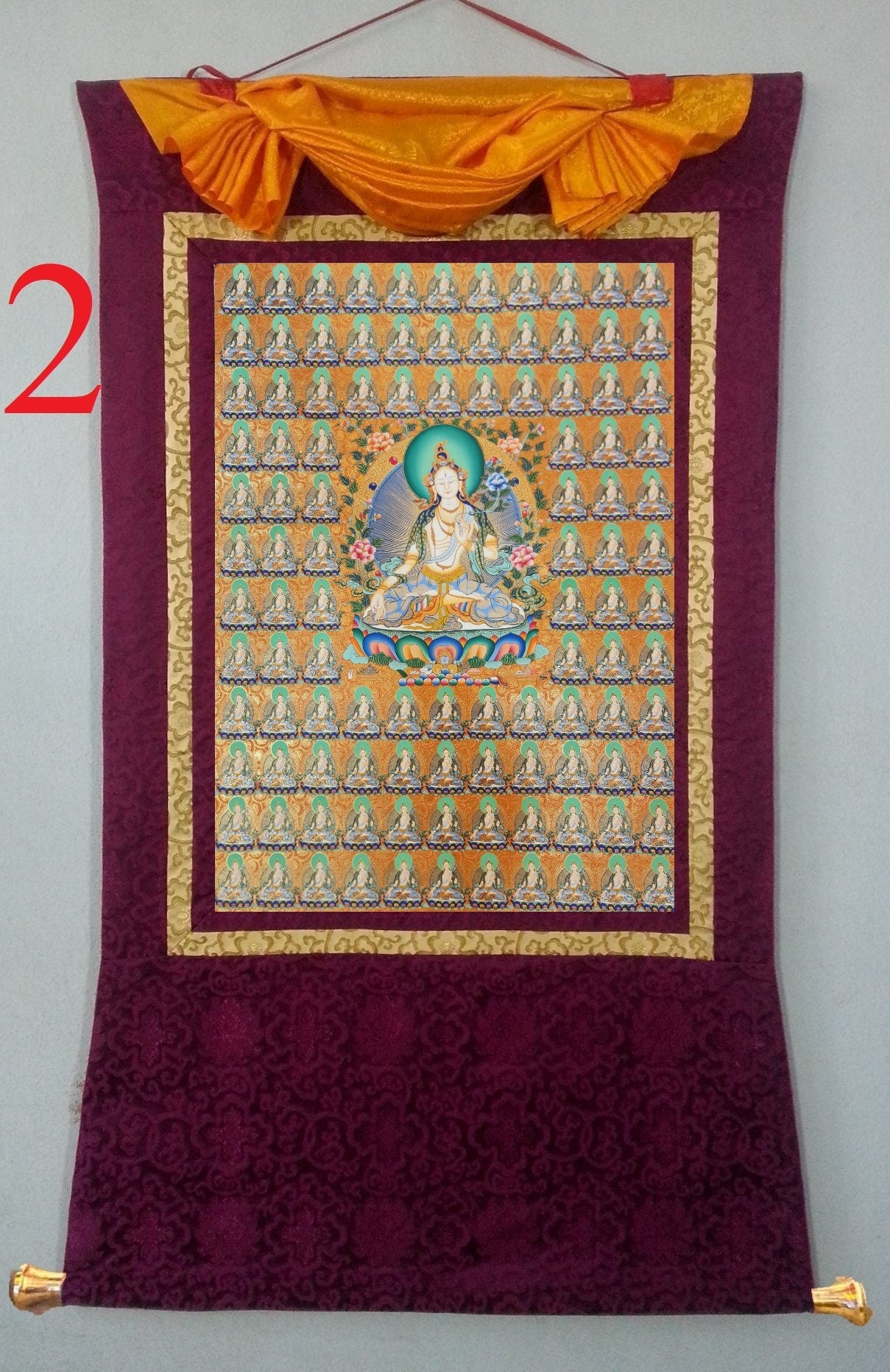 234. 108 Gold White Tara Thangka (Thanka). Free Brocade / Free Shipping.