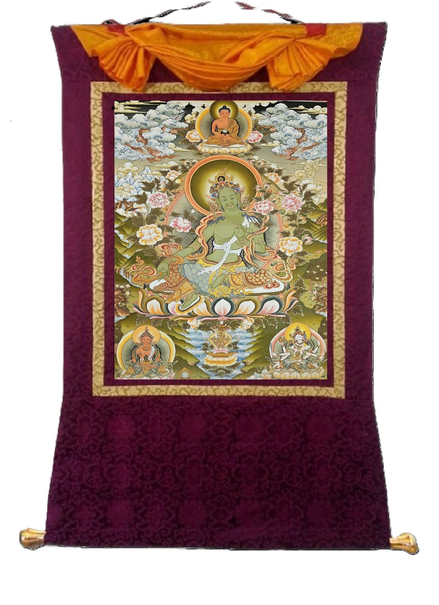 313. Green Tara Thangka (Thanka). Free Brocade / Free Shipping.