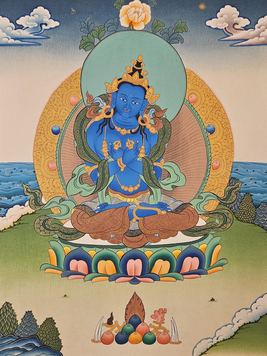 128. Dorje Chang Vajradhara Thangka (Thanka).  Free Brocade / Free Shipping.