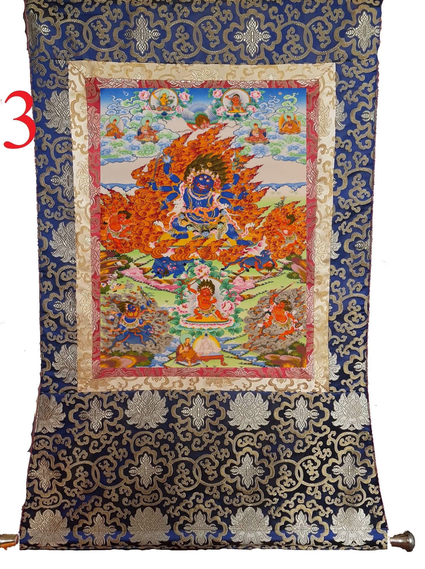 285. Drikung Kagyu Yamantaka Thanka (Thangka).  Free Brocade / Free Shipping.