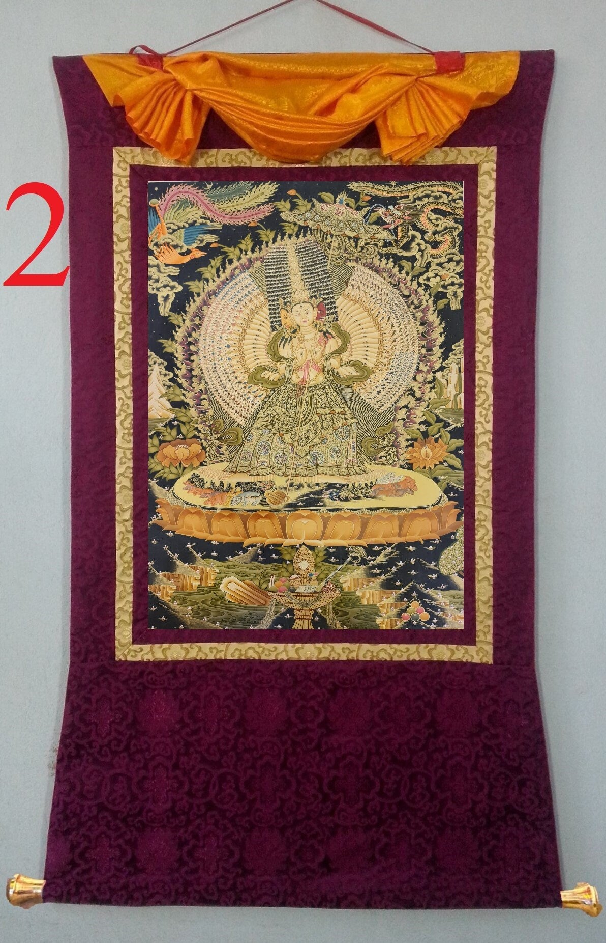 45. 1000 Arm Dhukkar (Dukkar) Thangka (Thanka). Free Brocade / Free Shipping.