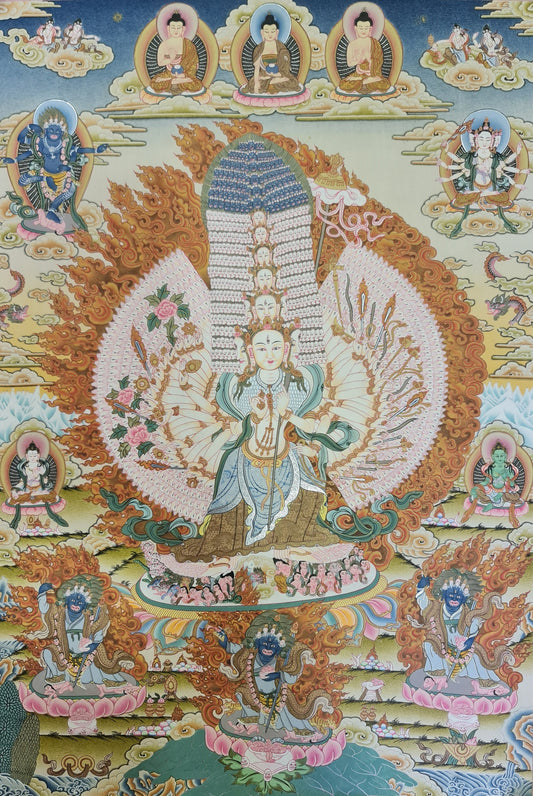 46. 1000 Arm Dhukkar (Dukkar) Thangka (Thanka). Free Brocade / Free Shipping.